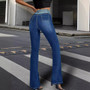 Women Patchwork Contrast Color Bell Bottom Denim Pant