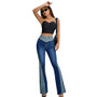 Women Patchwork Contrast Color Bell Bottom Denim Pant