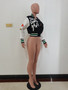 Positioning Print Ribbed Fashion Women's Top Baseball Jacket