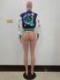 Positioning Print Ribbed Fashion Women's Top Baseball Jacket