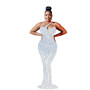 Women'S Fashion Mesh Beaded Sleeveless Straps V-Neck Maxi Dress