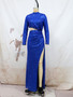 Spring Low Back Slit Long Sleeve Mid Neck Formal Party Evening Dress