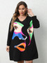 Plus Size Women's Long Sleeves Shirt Dress