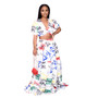 Sexy Women's Printed Short-Sleeved High-Waisted Women's Long Skirt Two Piece Set