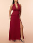 Women Summer Sexy Halter Neck Sleeveless Backless Slit Maxi Dress