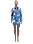 Women Denim stretch printed Top and Skirt two-piece set