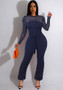 Women Sexy Mesh Round Neck Jumpsuit