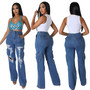 Women Summer Organ Bag Loose Ripped Denim Pant