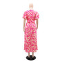 Chic Casual Spring And Summer Women's Printed Short Sleeve Long Dress