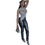 Ladies' Fashion Slit Hem Slim Pleated Casual Leather Pants