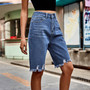 Fashionable Ripped Knee-Length Denim Shorts