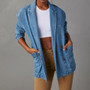 Fashionable Casual Washed Blue Denim Women's Blazer