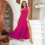 Women's Solid Color Slash Shoulder Slim Fit Slit Party Dress