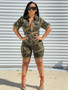 Women Summer Camouflage Short Sleeve Woven Romper