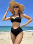 Solid Color Push Up Ties Low Back Sexy Bikini Swimsuit Women