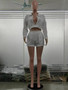 Women's Spring Summer Fashion Solid Color Long Sleeve Pocket Pullover White Shorts Set