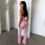 Spring Sexy Fashion See-Through Hollow Lace Low Back Halter Neck Slim Women's Summer Jumpsuit