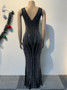 Women Beaded V-neck Sleeveless Elastic Bodycon Maxi Dress