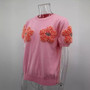 Women Contrast Color Flower Round Neck short-sleeved Top