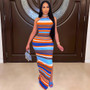 Women's Multi-Color Stripe Print Low Back Dress