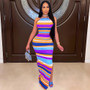 Women's Multi-Color Stripe Print Low Back Dress