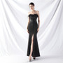 Women ostrich feather satin Maxi evening dress