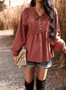 Women Chic Career Solid V Neck Long Sleeve Top