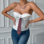 Satin Lace-Up Solid Color Strapless Fishbone Vest Top