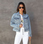 Ripped Light Denim Coat Women's Fashion Casual Turndown Collar Jacket