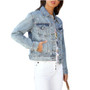 Ripped Light Denim Coat Women's Fashion Casual Turndown Collar Jacket