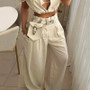 Women Summer Solid Turndown Collar Sexy Sleeveless Top and Pant Two-piece Set