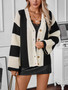 Contrast Striped Women's Sweater Cardigan Autumn And Winter Casual Loose Women's Knitting Shirt