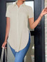 Summer fashion turndown collar ladies solid color short sleeve slim shirt