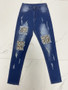 Ripped Women's Leopard Print Patch High Waist Denim Pants