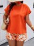 Plus Size Women's Round Neck Short Sleeve Printed Two Piece Shorts Set