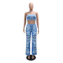 Sexy Fashion Print Strap Top Slim Flared Trousers Two-Piece Set