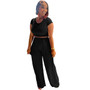 Women's Fashion Casual Loose Solid High Stretch Ribbed Two-Piece Pants Set