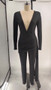 Women's Solid Color Sexy Deep V Neck Tight Fitting Long Sleeve Jumpsuit