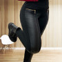 Women's Casual Pants Ladies Black Color Imitation Leather Patchwork Trousers