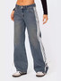 Women Loose Stripe Denim Wide-leg Pants