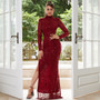 Women Long Sleeve Round Neck Sexy Long Sequin Formal Party Evening Dress Bridesmaid Dress