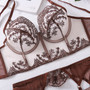 Sexy Contrast Color See-Through Mesh Embroidery Gather Bra Set