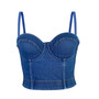 Women Sexy Strapless Fishbone Denim Suspender Vest