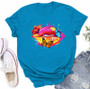 Multi-Color Butterfly Mouth Print Fashion Short Sleeve T-Shirt