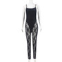 Sexy Autumn Women's strap See-Through mesh High Stretch tight slim jumpsuit