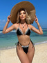 Women Sexy Lace Drawstring Lace-Up Bikini Two Pieces Swimwear