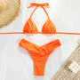 Women Sexy Ruched Solid Bikini Two-Piece Set