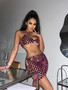 Sexy Nightclub Acrylic Sequin Two Piece Skirt Set