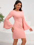 Autumn winter sexy women's Round Neck Bell Bottom sleeve Bodycon Dress