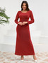 Autumn winter Round Neck long-sleeved shiny evening dress Slim Fit Formal Party Long gown